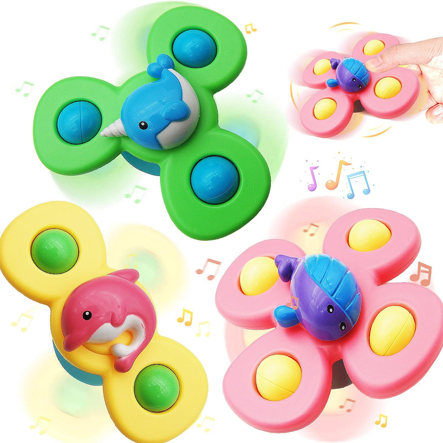 MALLVOLER Spinner Toy for Baby, 3PCS Suction Cup Spinner Toys Cup