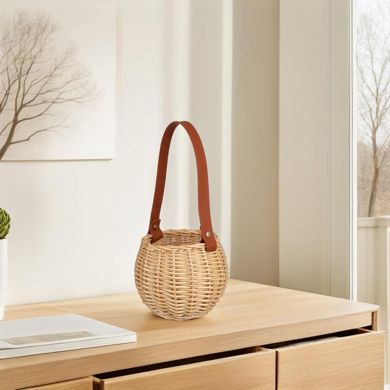 Wicker Flower Girl Basket with Handle Woven Storage Basket for Wedding Decor and Flower Arrangement for Ceremony and Party Supplies