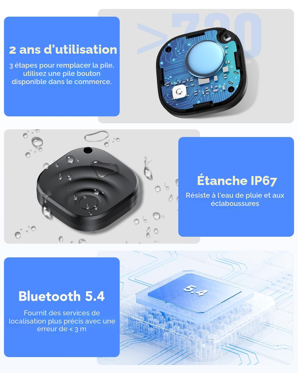 Lot de 4 Traceur Tag Android & iOS, Compatible avec Apple Find My et Google Find Hub, Tracker GPS Android & iOS avec Batterie remplaçable, pour Portefeuilles/Valises/Clés/Bagages (4 Noir)