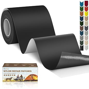 Cahomo Nylon Repair Patches 7.6 x 200 cm Self-Adhesive Waterproof Down Jacket Patch Repair Kit for Jackets Tents Black