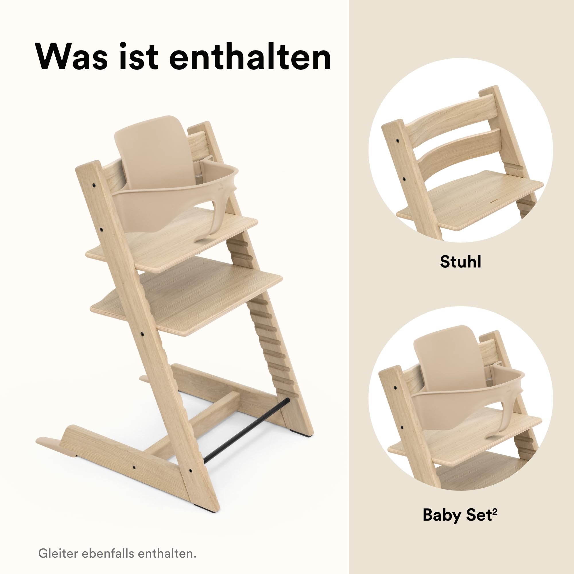 Stokke Tripp Trapp Hochstuhl, Oak Natural - Inklusive Stuhl + Baby Set2 für Kinder von 6-36 Monaten - Verstellbar, ergonomisch & leicht zu reinigen