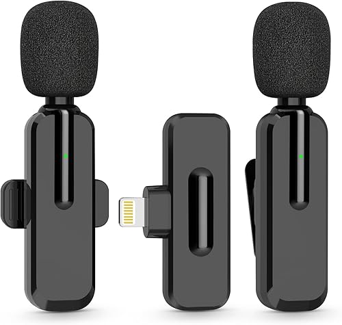 MAYBESTA Mini micrófono inalámbrico para iPhone iPad - Micrófono de teléfono con solapa Bluetooth Lavalier para grabación de audio y video -