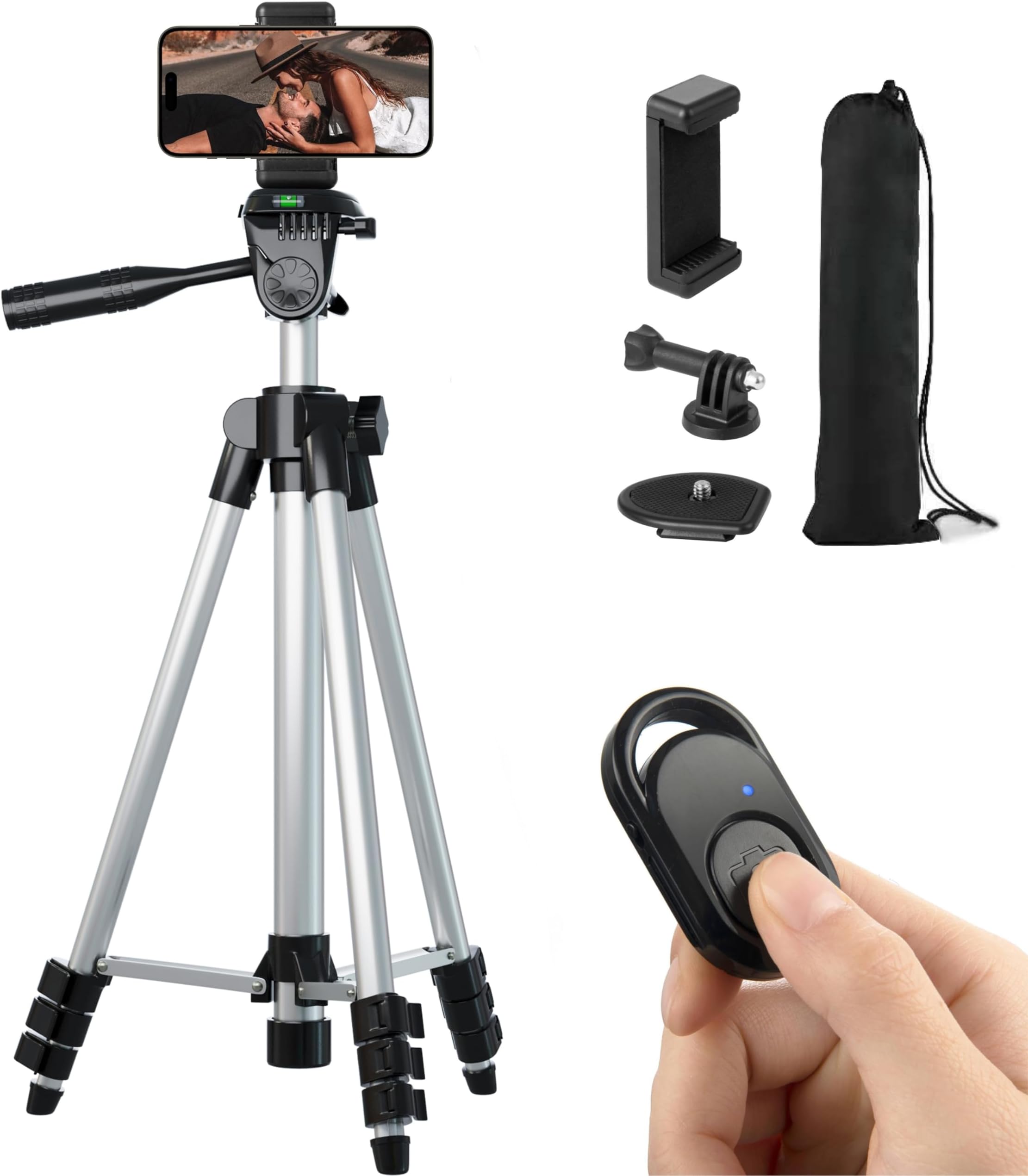 Paladinz Phone Tripod 42" Inch (106 cm) Lightweight Aluminum iPhone Tripod Stand for Camera iPhone Samsung and Most Phones with Carrying Bag Universal Phone Mount Wireless Bluetooth Remote Control