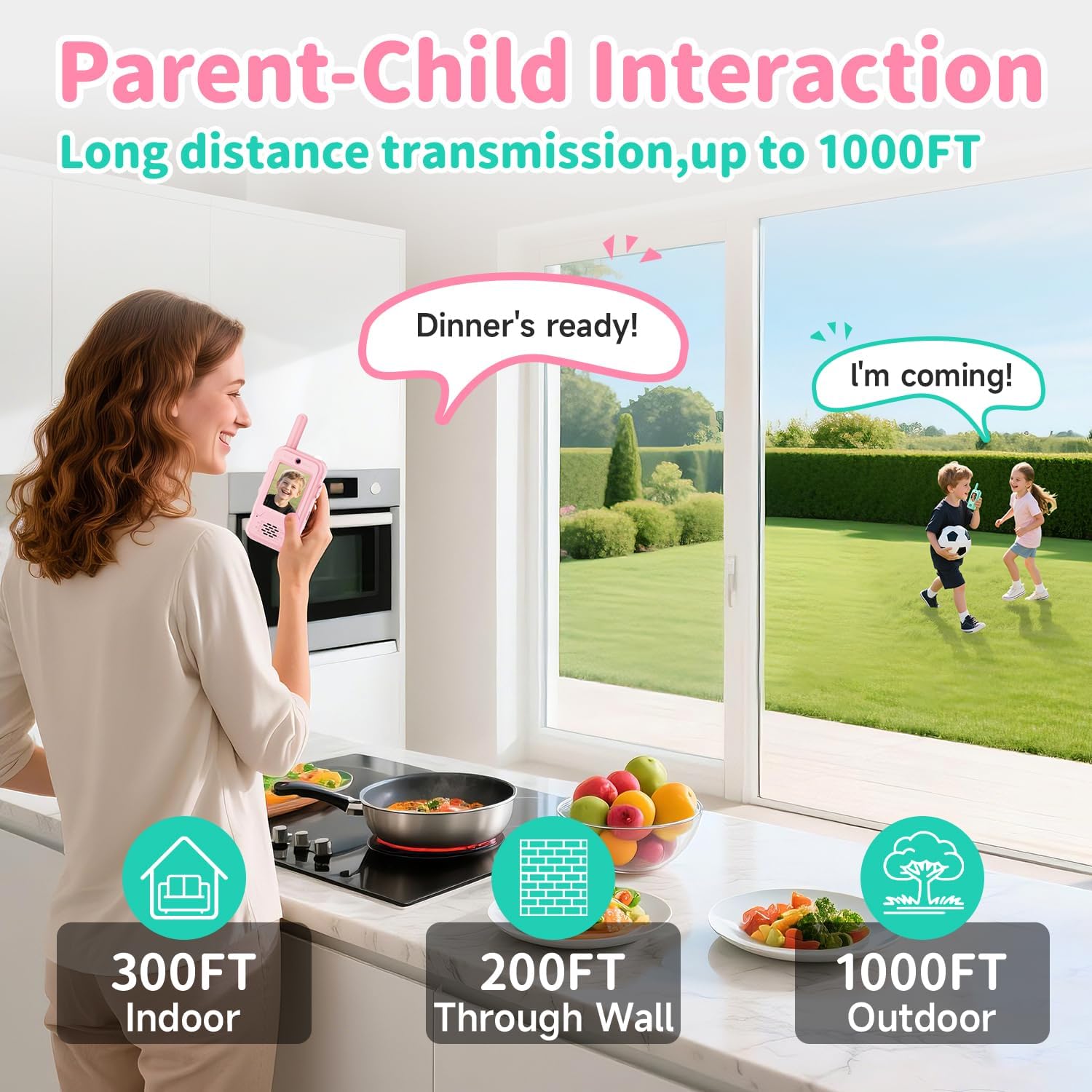 Video Walkie Talkies for Kids, 2 Pack Rechargeable Kids Walkie Talkies Long Range with Flashlight Outdoor Christmas Birthday Toddler Toys Gifts for 3-12 Year Old Boys Girls for Outside, Camping Travel - Image 4