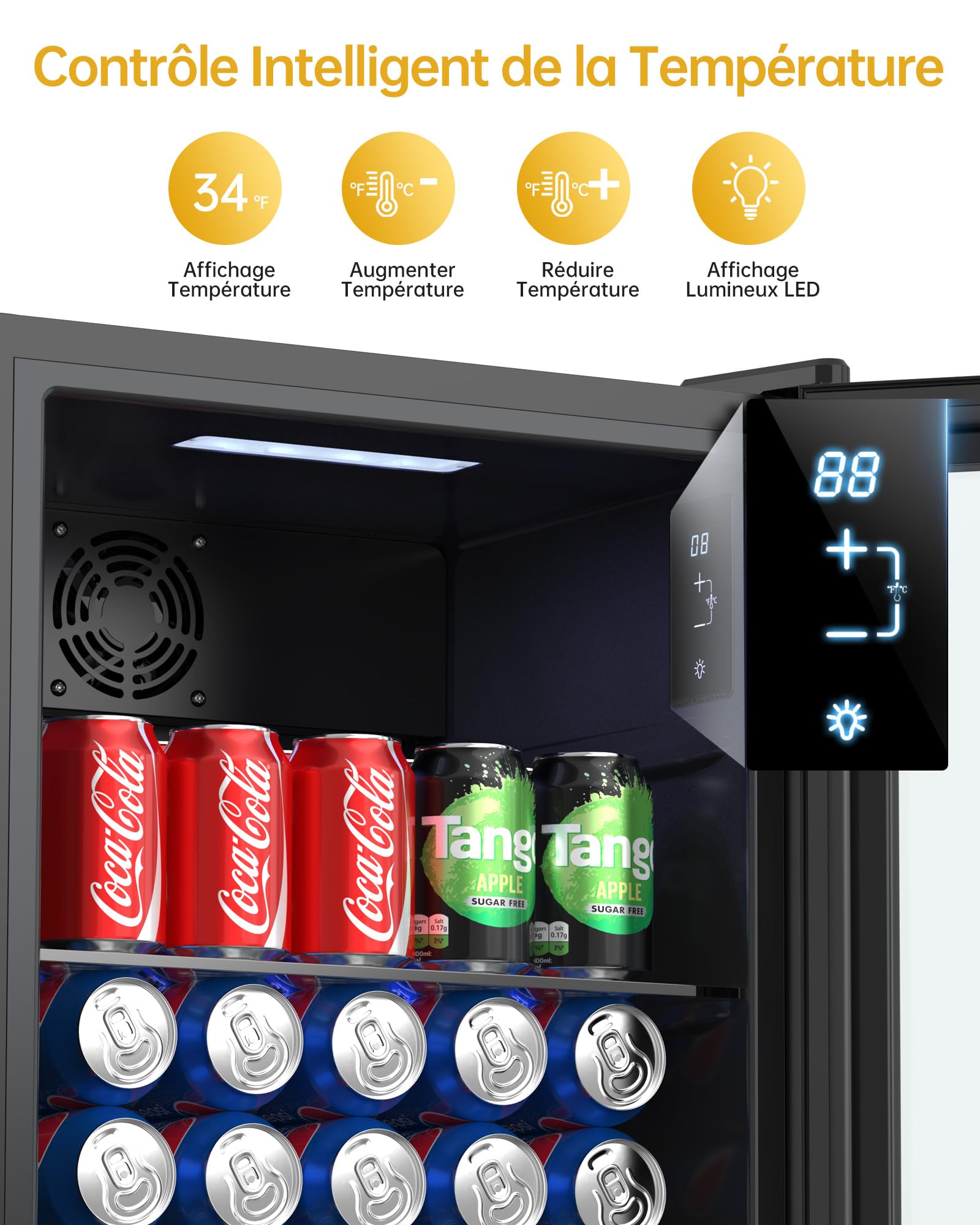 WIE Réfrigérateur Pour Boissons, Mini Frigo 83L Petit Frigo Silencieux de 0-10°C, Mini Bar Intérieur, Pour Salle de Jeux, Fête, Noir