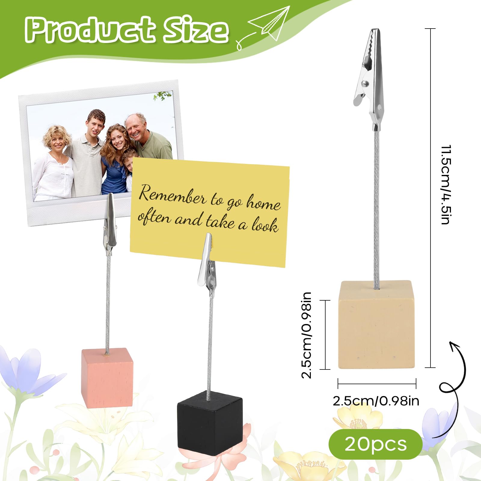 20 Porte-Photos Sur Pied Avec Pince - Pin Et Base En Bois Naturel - Déco Bureau/Mariage/Maison