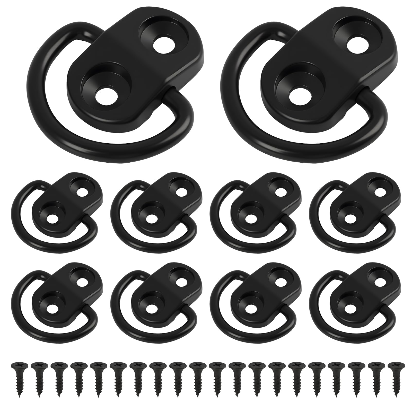 10PCS D Ring Tie Down Anchor Set, Heavy Duty Cargo Anchor Points Accessories with Screws, Trailer Lashing Rings, Universal Tie Down Hooks for Load Securing Truck Boat Kayak Trailer Motorcycles, Black