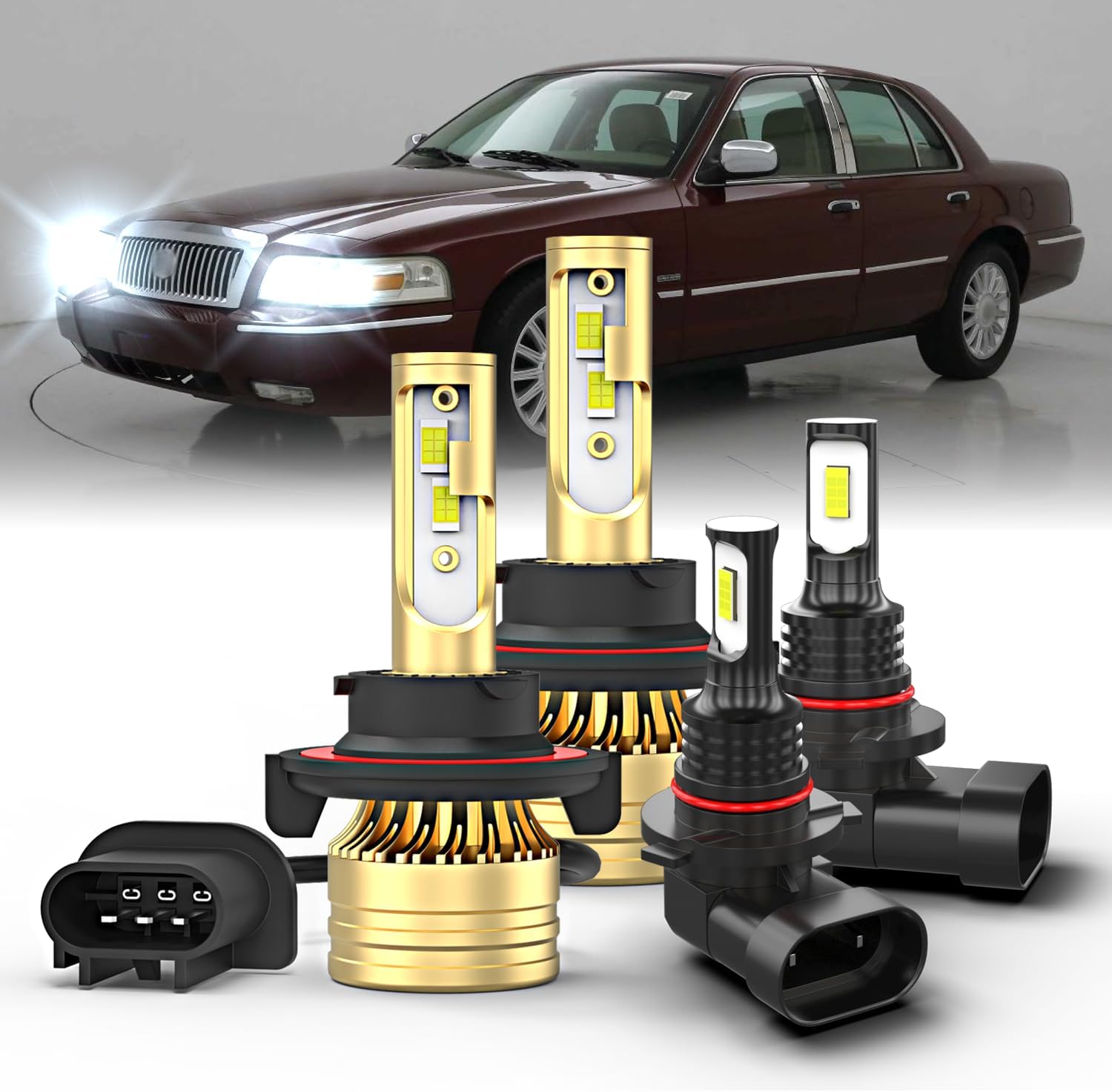 For Mercury Grand Marquis 2006 2007 2008 2009 2010 2011 LED Bulbs Combo,4pcs Super Bright White High Low Beam and Fog Lights LED Blubs Package.