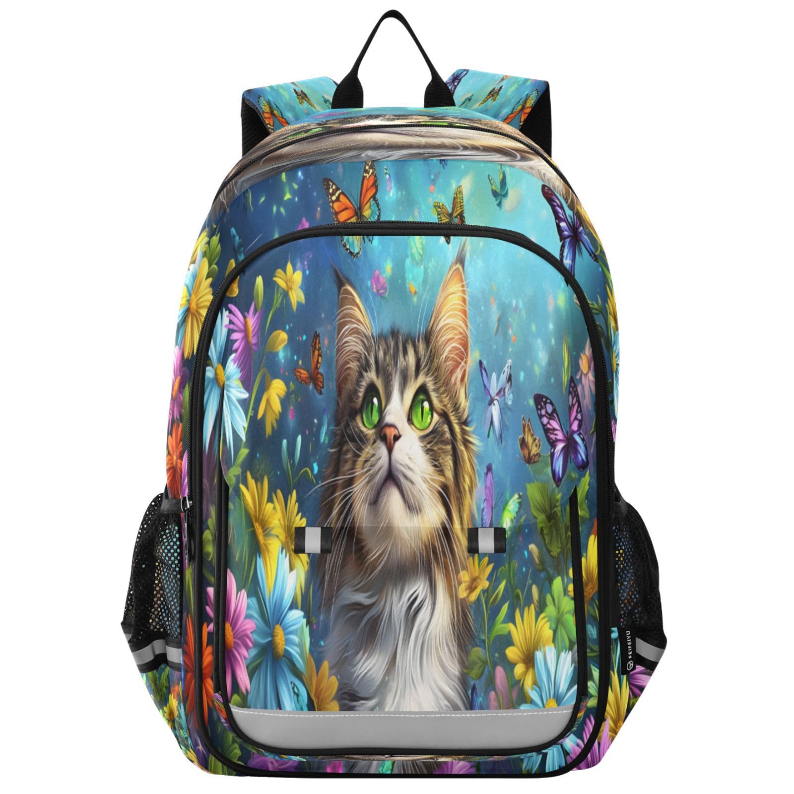 Sac à dos ordinateur portable imprimé chat aux fleurs pour le lycée - 8
