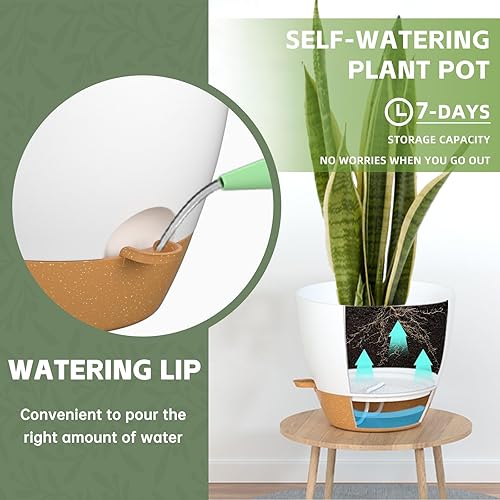 Miniatura 4 de ZMTECH Juego de macetas de 91012 pulgadas, macetas de autorriego con agujeros de drenaje, platillos para plantas de interior y exterior, macetas de