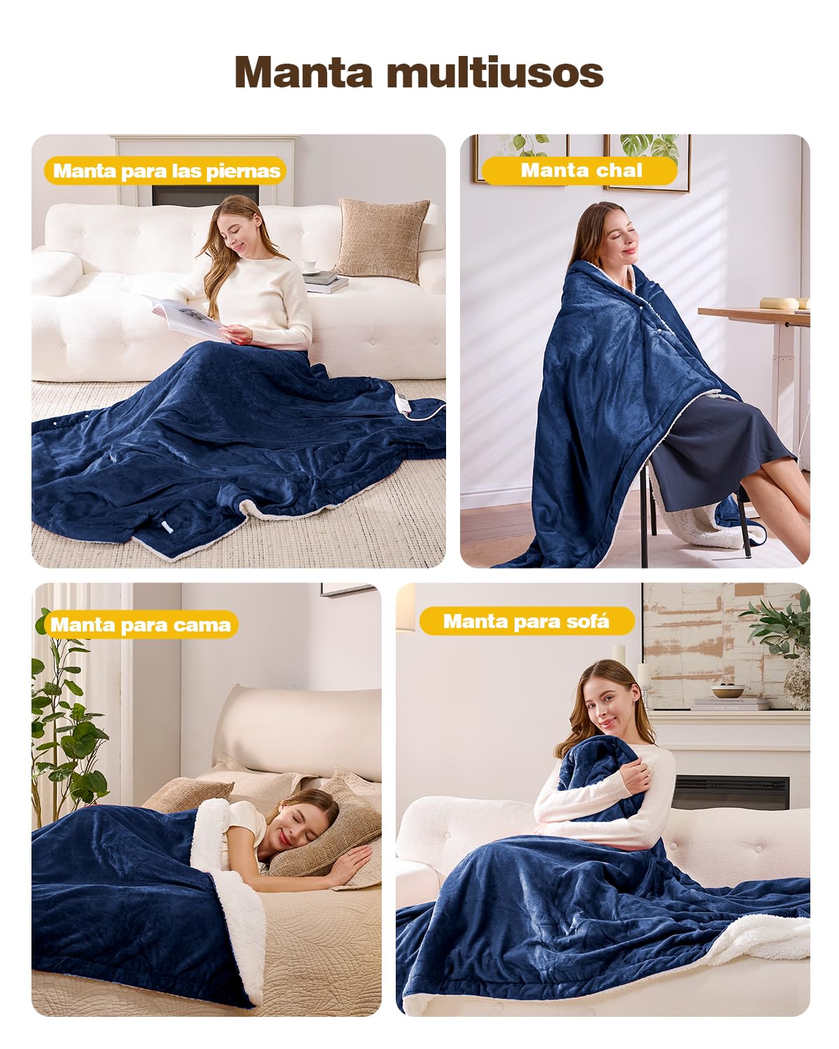 Yokimisu Manta Electrica Grande 130x180cm, Manta Eléctrica con Apagado Automático, 6 Niveles de Calor, Temporizador 9h, Lavable a máquina, Electric Blanket para Cama, Hogar y Oficina, Azul marino