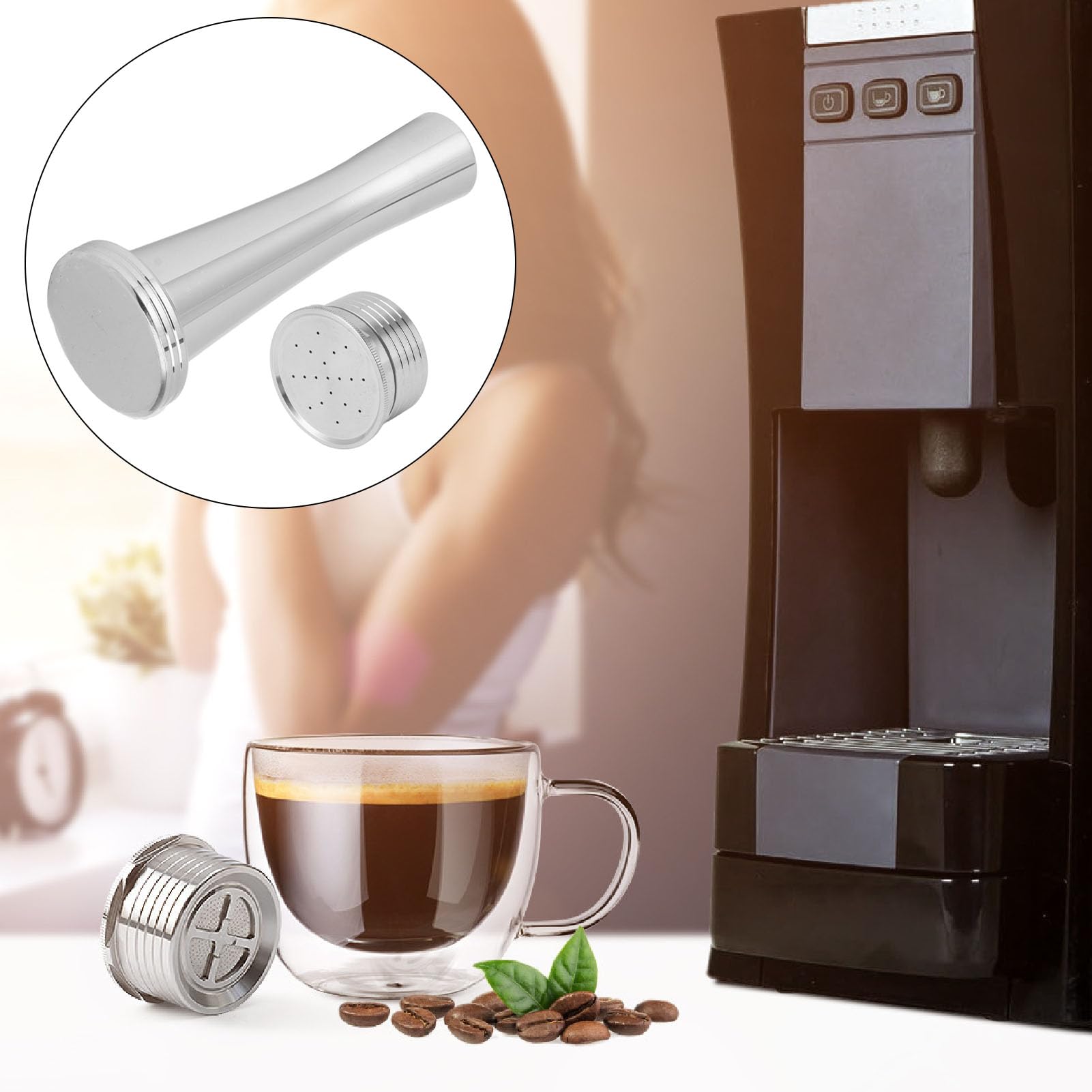 Cápsula de café de Acero Inoxidable Cápsulas de café Reutilizables Cápsula de Recargable Respetuosa con el Medio Ambiente con Cuchara Cepillo Martillo Limpieza Conveniente