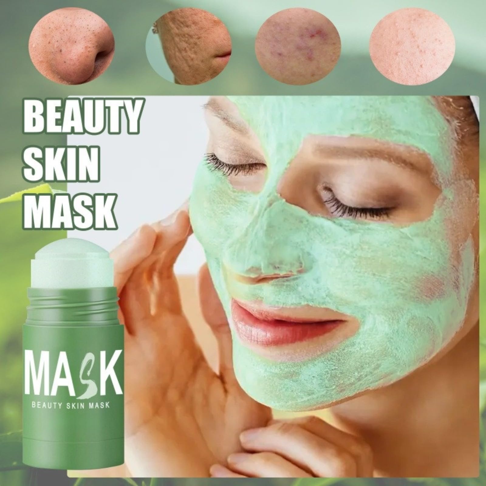 Maschera stick purificante al tè verde, verde del tè maschera,Maschera viso detergente profondo,Maschera stick per anti-punti neri,Controllo del sebo e idratazione,Cura purificante