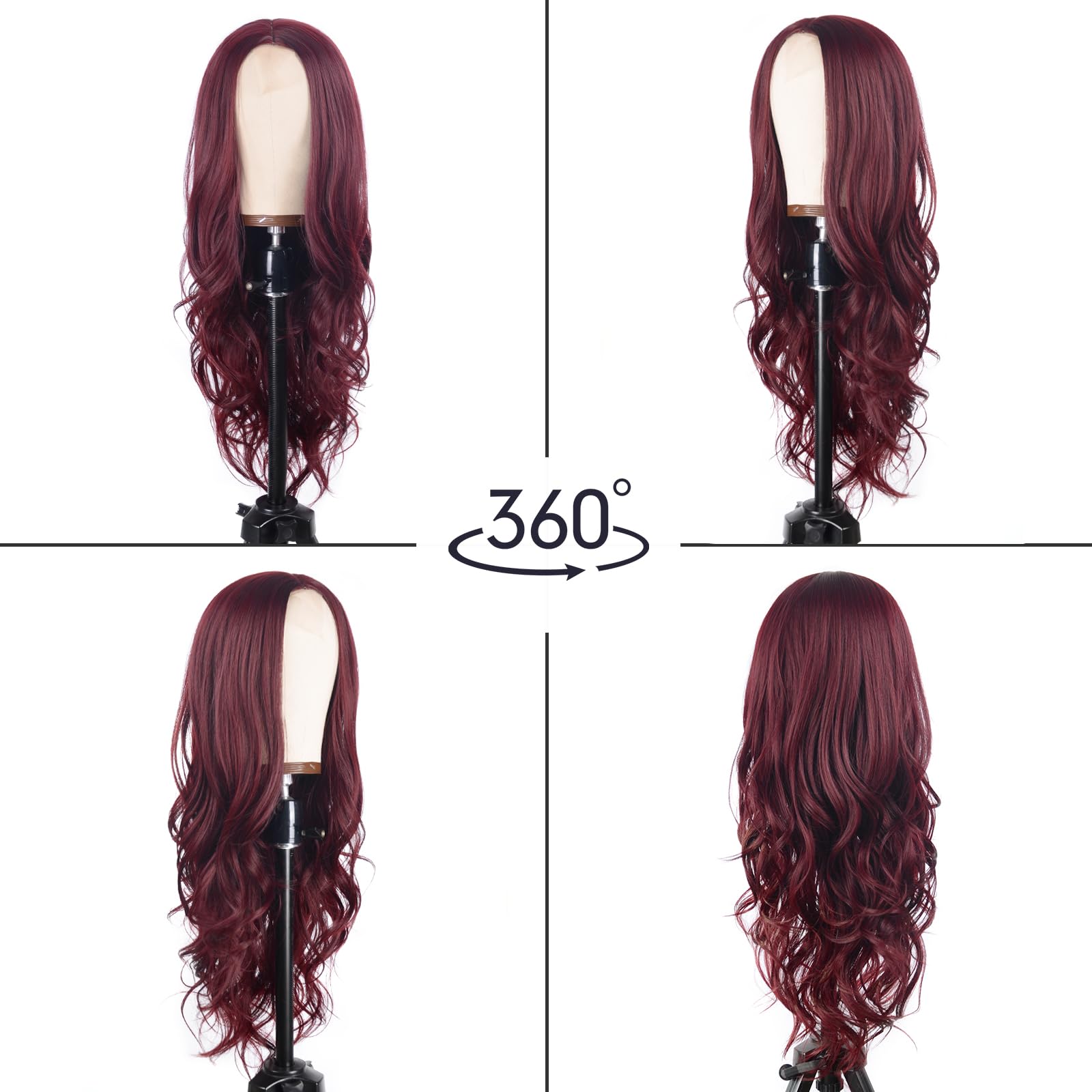 Amazon.com: Aida ble Long Red Wavy Wig Wine Red Wig for  display picture 1