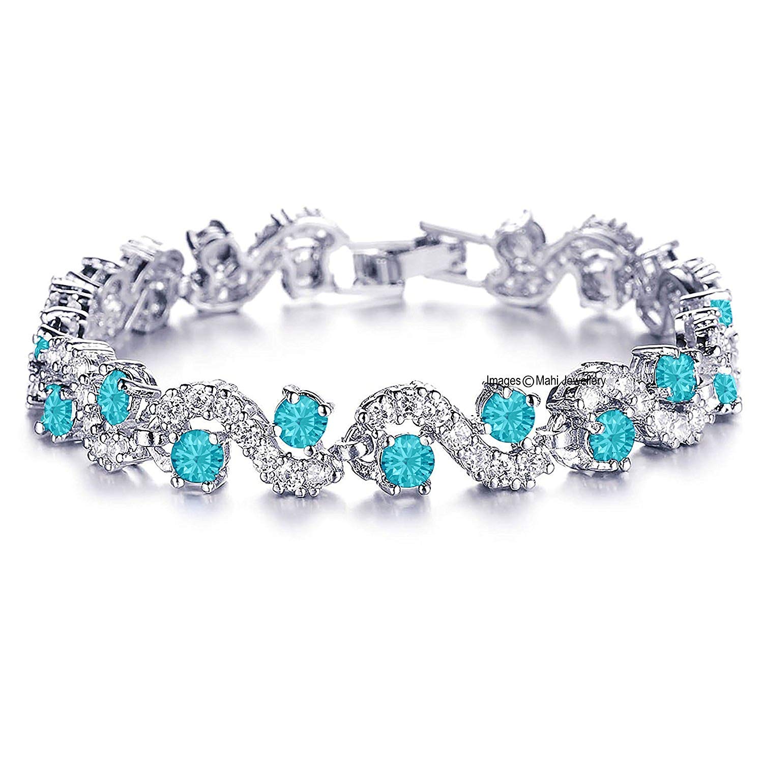 Mahi Rhodium Plated Rich Royal Aqua Blue Crystals Bracelet for Women BR1100281RCBlu (B08HWL3RN7) Amazon Price History, Amazon Price Tracker