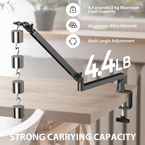 Miniatura 4 de Brazo de micrófono de perfil bajo de 5.9 in extra elevador, brazo de brazo de micrófono ajustable, soporte de micrófono montado en el escritorio de