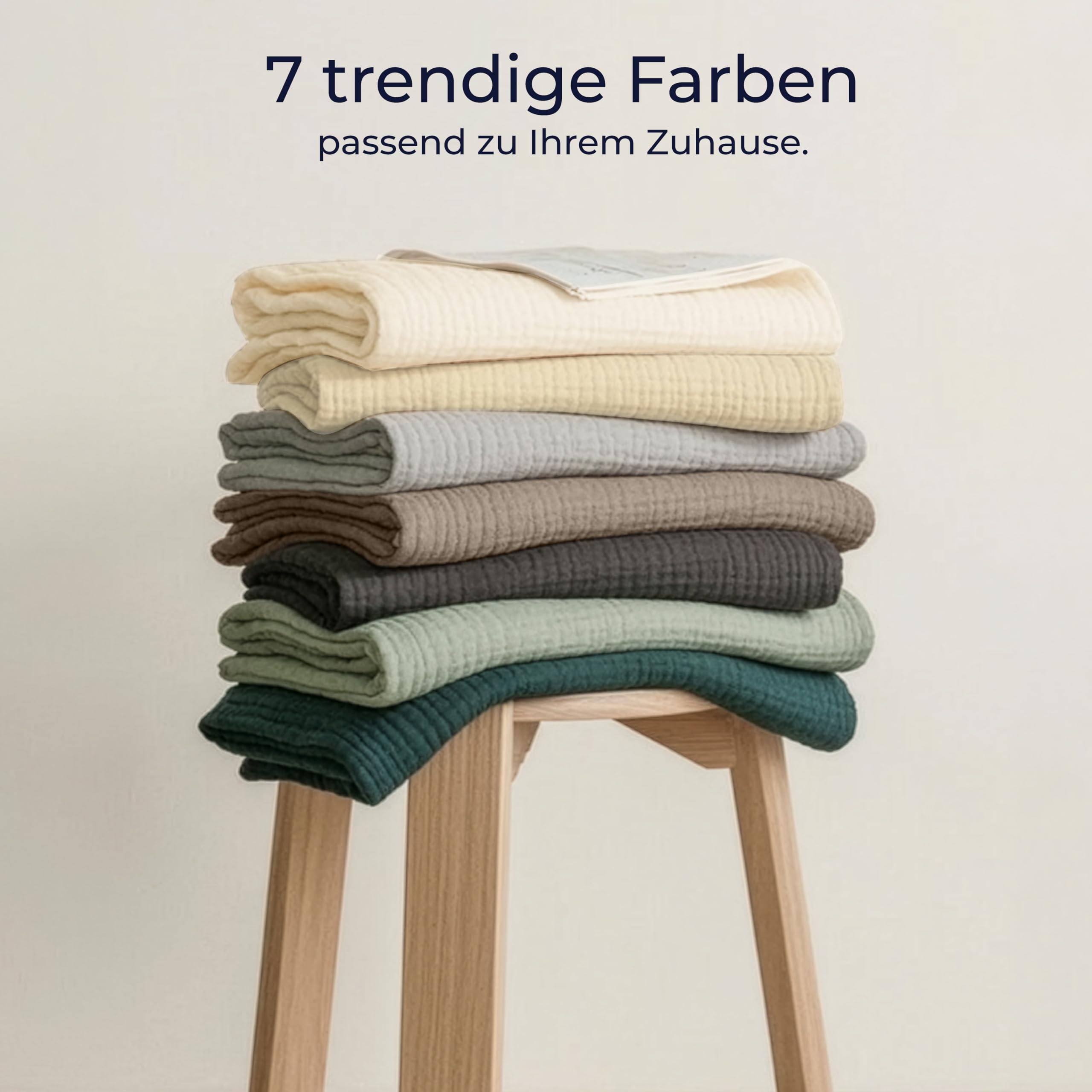 Dreamzie Musselin Tagesdecke 127x177 cm Baumwolldecke Oeko-Tex Zertifiziert Atmungsaktive Kuscheldecke Beige
