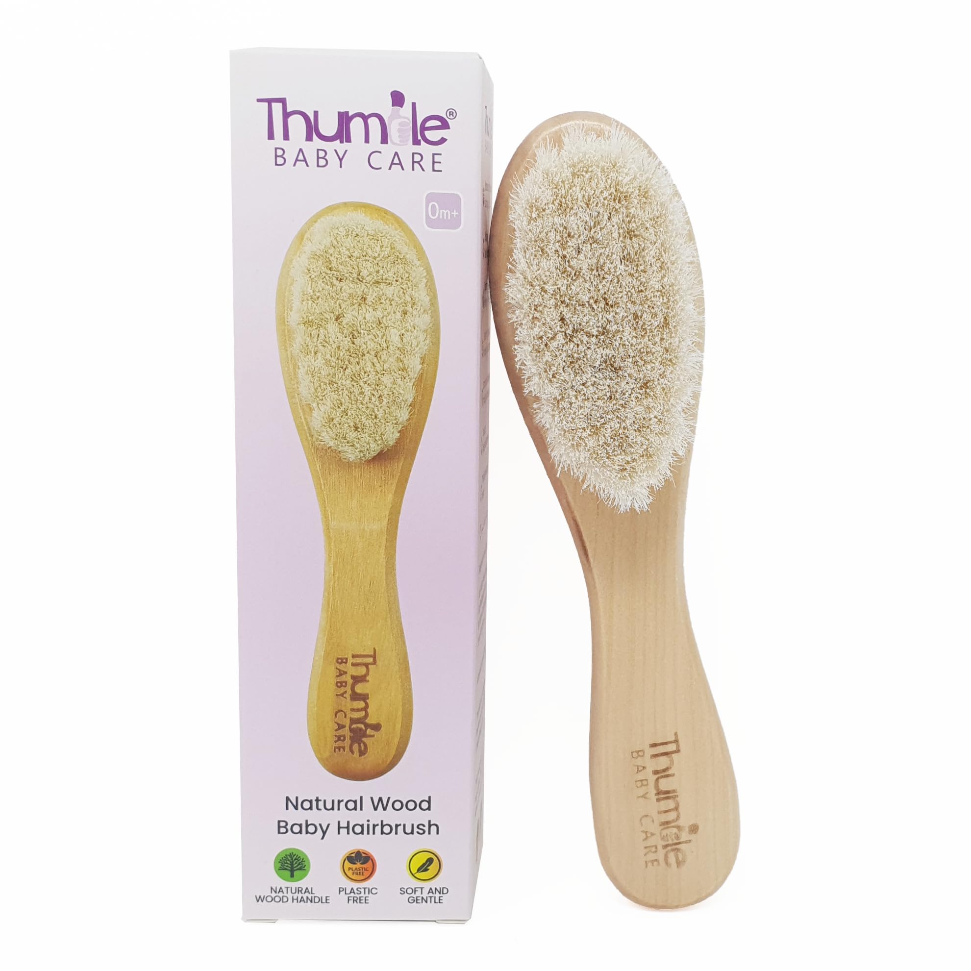 Thumble Baby Hair Brush - Super Soft Goat Bristle Hairbrush for Newborns, Babies and Toddlers - Wooden Baby Brush - Newborn Hairbrush - Cradle Cap Brush - Natural and Plastic Free.