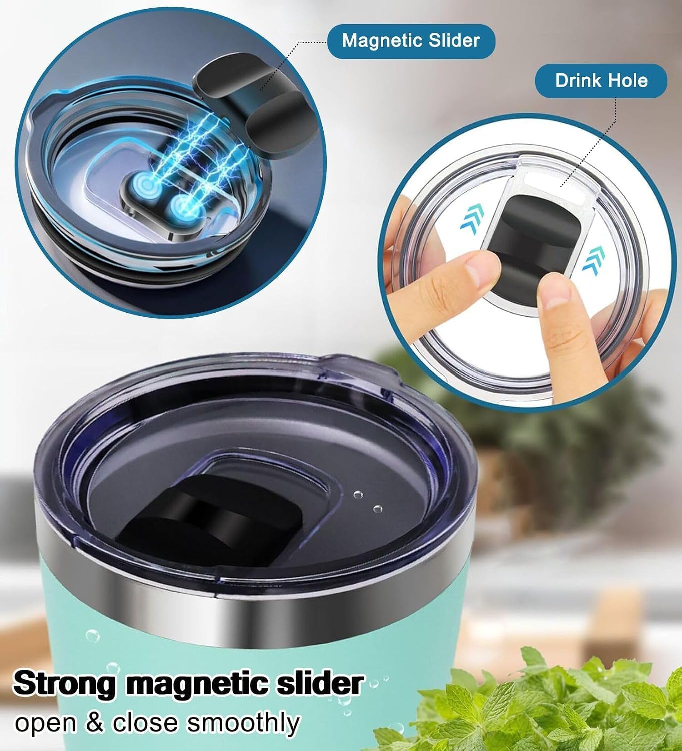 20 oz Tumbler Lid Replacement, 3 Pack Magnetic Slider Lids Compatible with YETI 20 oz Tumbler, 20oz/16 oz Stackable Cup, 10 oz Lowball, 10 oz/24 oz Mug, Spill Resistant BPA Free Travel Cup Covers image 4