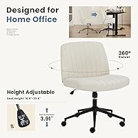Vista 6 de DUMOS Criss Cross Chair with Wheels, Wide Cross Legged Office Desk Vanity Chairs, Fabric Armless Adjustable Swivel Chairs for Home Computer Task