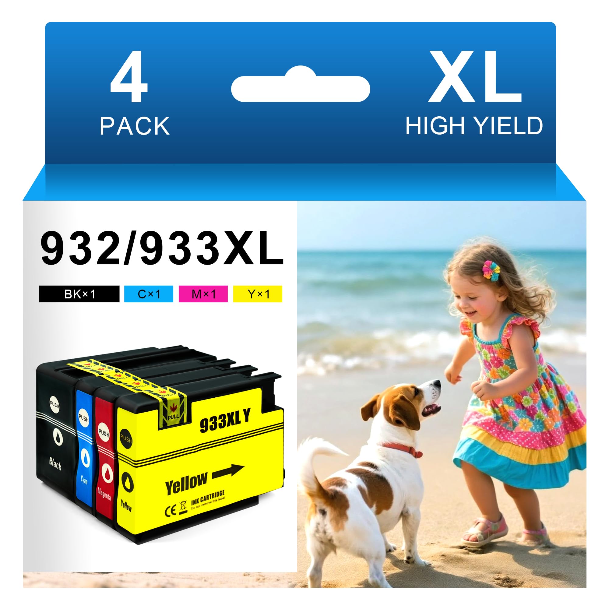 Aurotec 932XL 933XL Cartucce d'inchiostro Multipack Compatibili per HP 932 933XL Multipack per HP OfficeJet 6600 Cartucce, 932XL 933XL per HP OfficeJet 6700 7510 7612 7110 6100 7610 6110 (4pack)