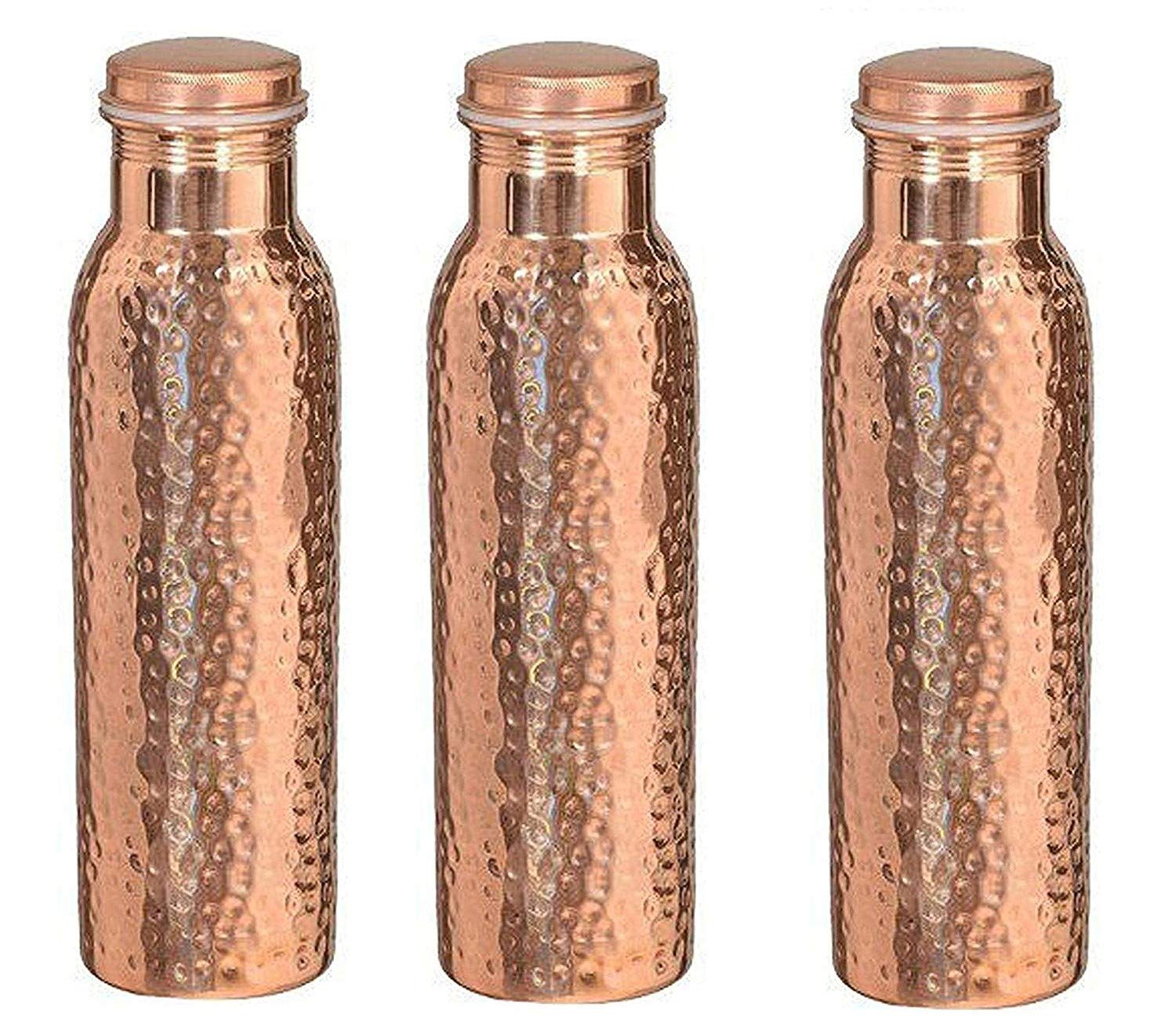 Bouteille d'eau en cuivre pur de 1 litre : lot de 3 gourdes rechargeables étanches maison bureau