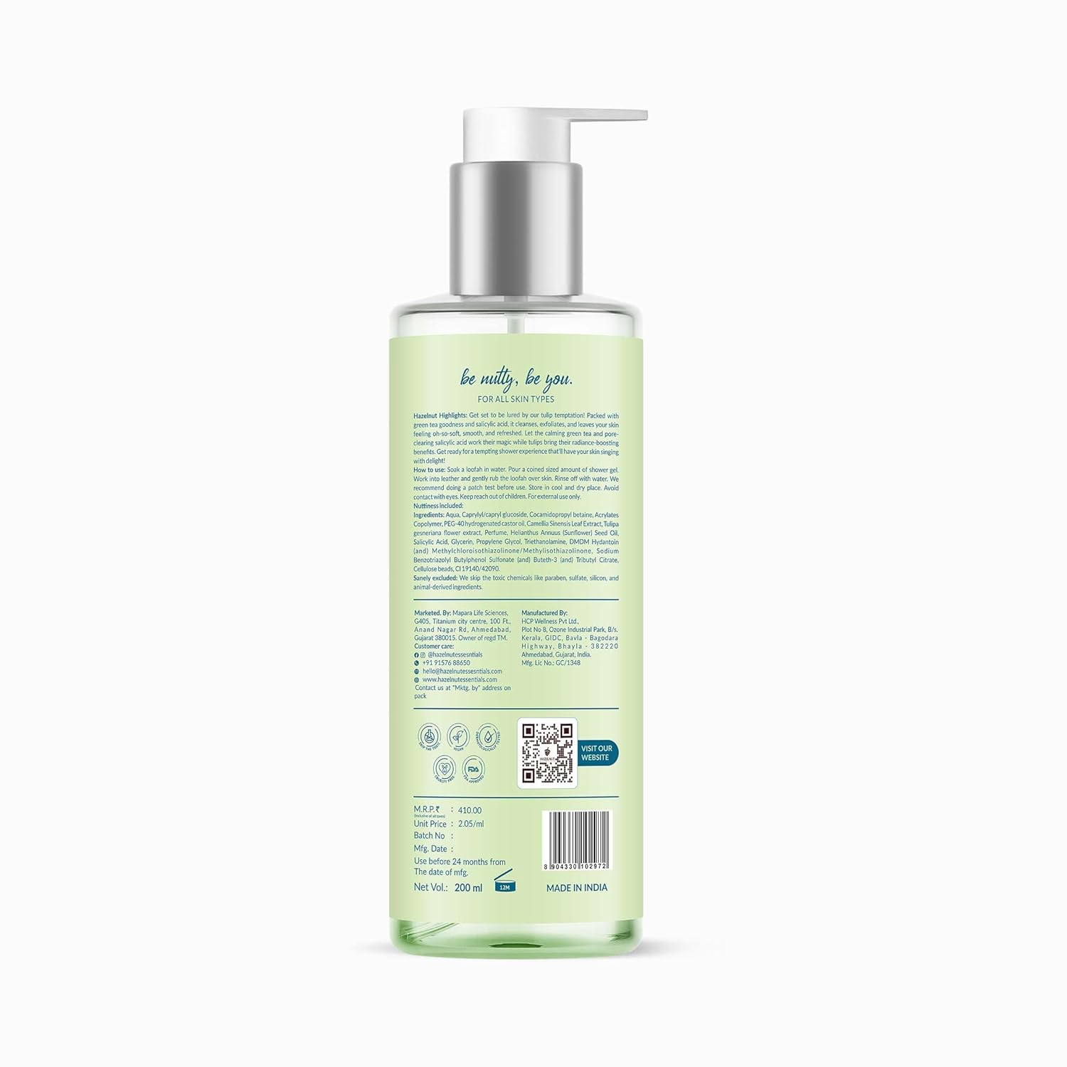 Hazelnut Essentials Tulip Shower Gel | Refresh & Body Acne | Green tea & 1.7% Salicylic acid