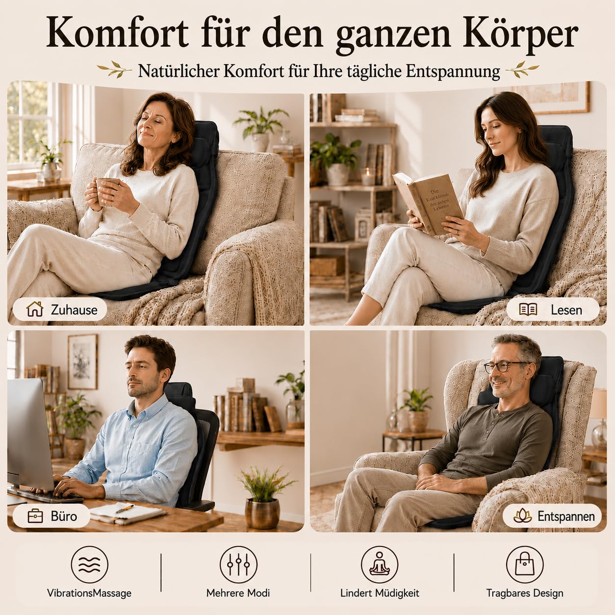 Massagesitzauflage mit Wärme und Kühlen,6 Vibrationsmotoren Massageauflage mit Vibration für Rücken und Nacken,Sitzkissen zur Entspannung,Rückenmassagegerät Hause Büro,Geschenke für Männer/Frauen/Mama