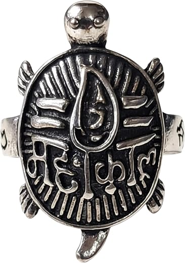 M Men Style Metal Turtle Mahakal Ring with Engraved Design, Silver, 30mm Height, 20mm Diameter, 2mm Thickness S-Ring-ME-S-...