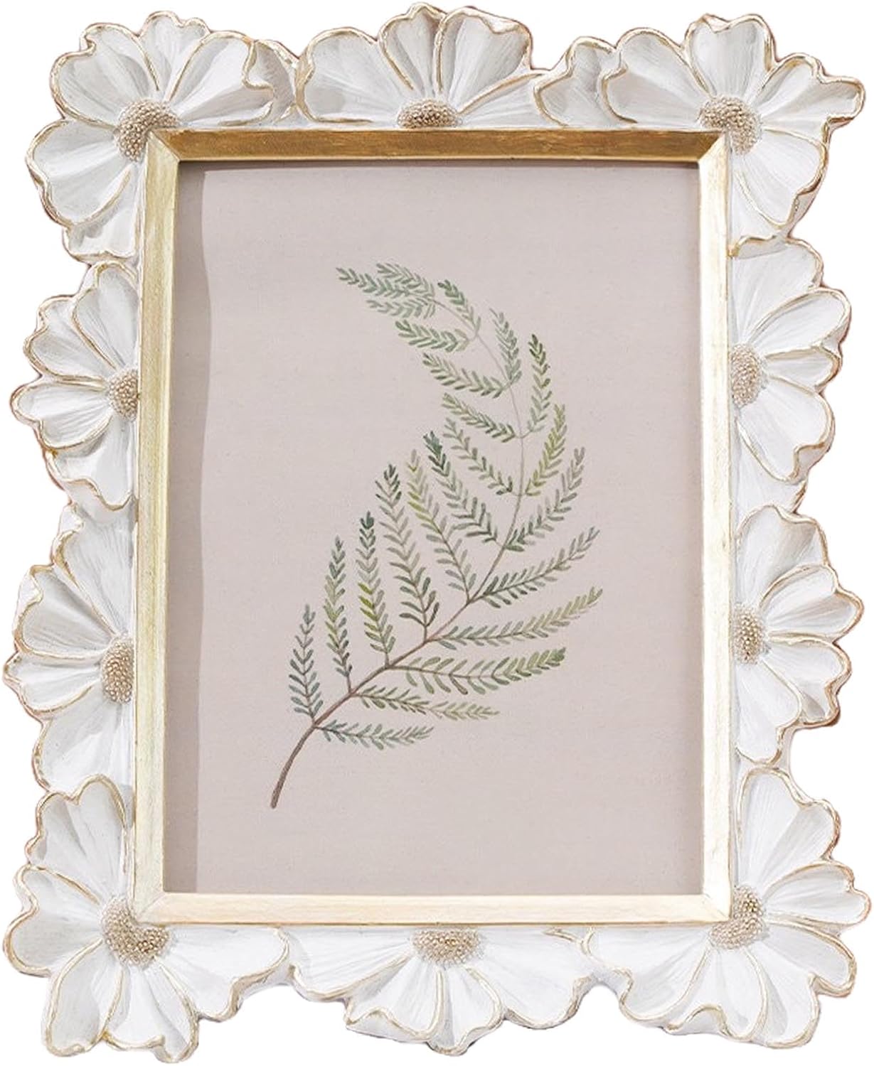 5 x 7 Inch Decorative Picture Frame with Floral Border, Vintage Style Photo Frame for Tabletop Display or Wall Hanging , Hand Carving Artwork Border for Home Decor, Desk, Family Photos (White, 5X7)