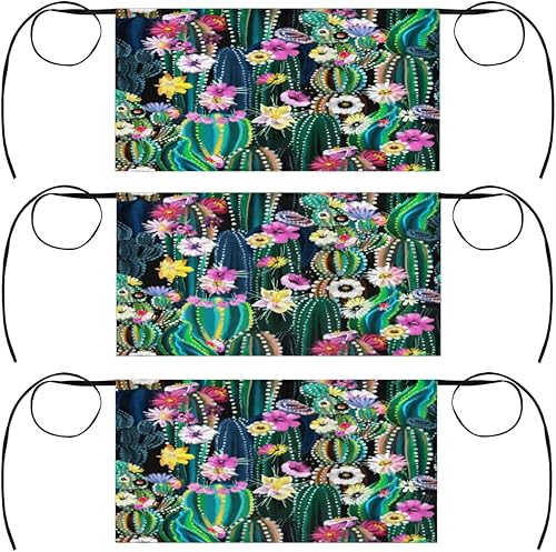Paquete de 3 delantales con estampado de cactus con 3 bolsillos, impermeables, delantales de media cintura para mujer, para cocinar, lavar platos,