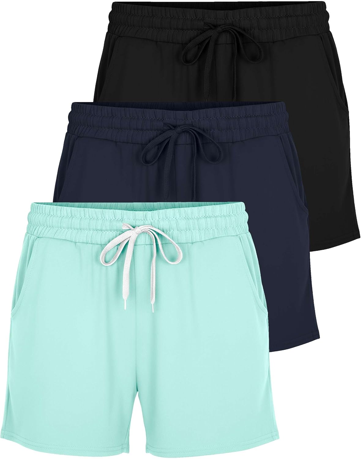 Real Essentials 3 Pack: Womens Ultra-Soft Athletic Lounge Casual Sweat Shorts with Pockets (Available in Plus Size)