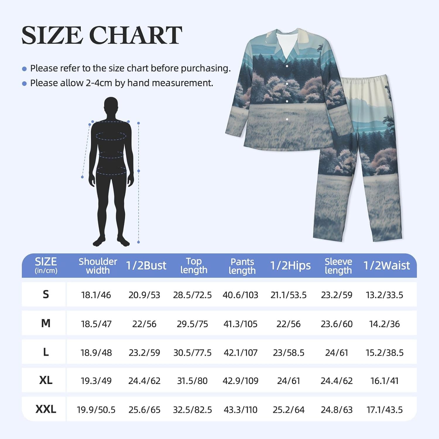 Landscape Trees Print Luxurious Mens Pajamas Set,Breathable Pajamas Set,Perfect For Lounging Bed,Sofa