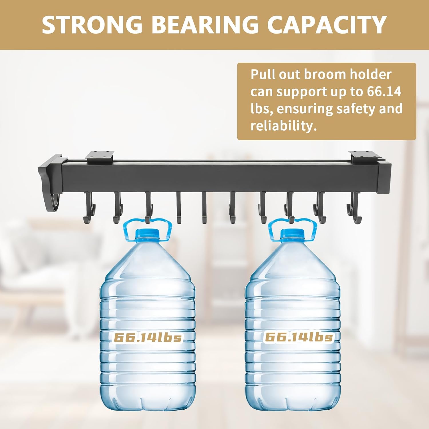 Pull-Out Mop and Broom Holder Slide Broom Closet Organizer Sliding Garage Storage Rack with 20 Adjustable Hooks, 22 in Wall Mount Sliding Organizer Rack for Closet, Kitchen, Laundry