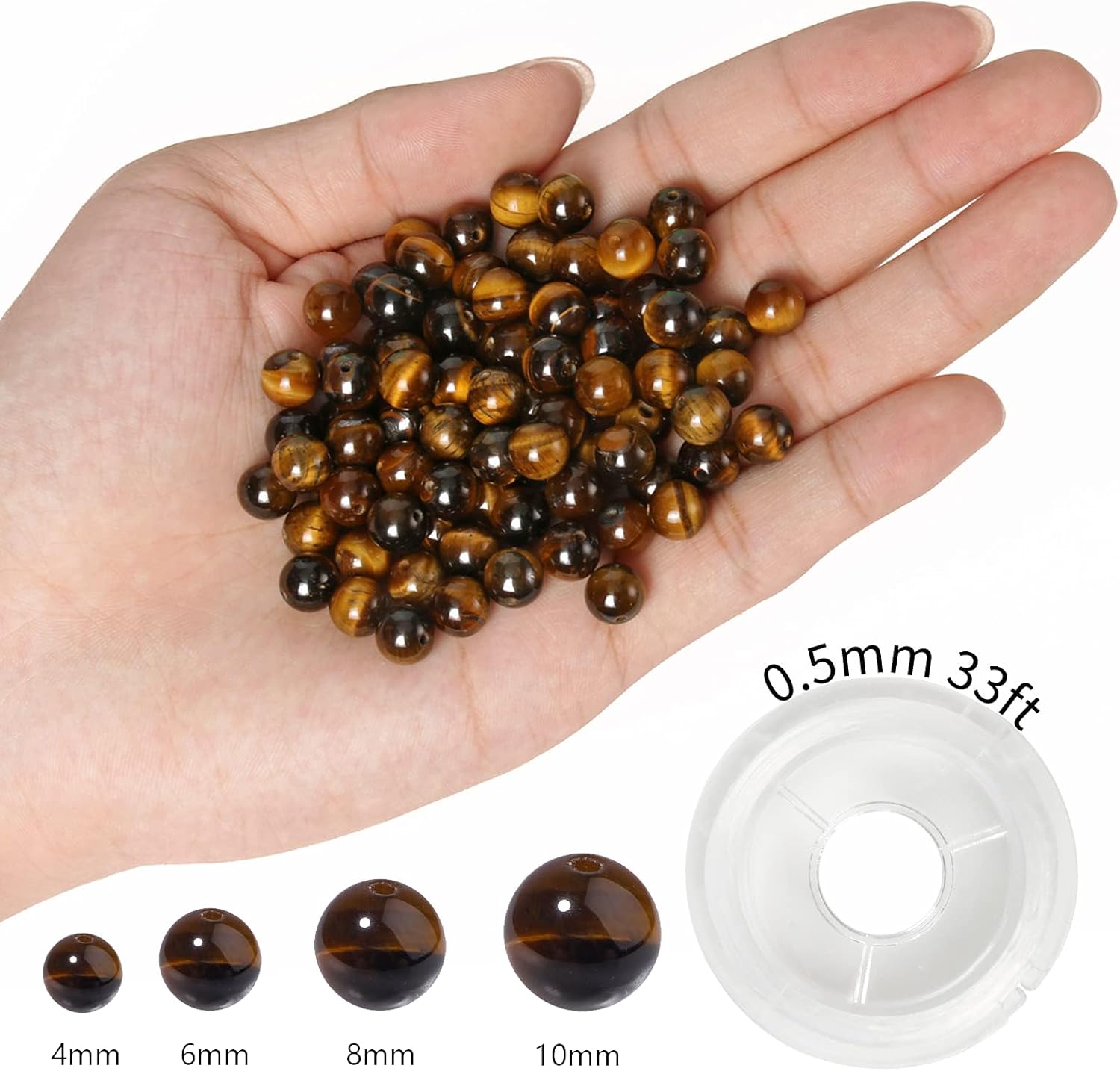 100Pcs 10mm Natural Smooth Yellow Tiger Eye Gemstone Beads Round Loose Stone Beads for Jewerly Making with Crystal Stretch Cord - Image 2