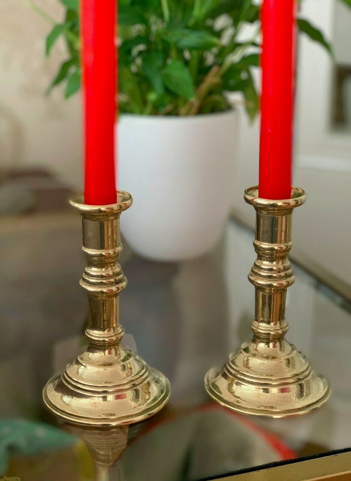 2 x Kerzenleuchter Messing Gold 14 cm Kerzenständer Kerzenhalter Barock jugendstill Tischleuchter Tischdeko 80403