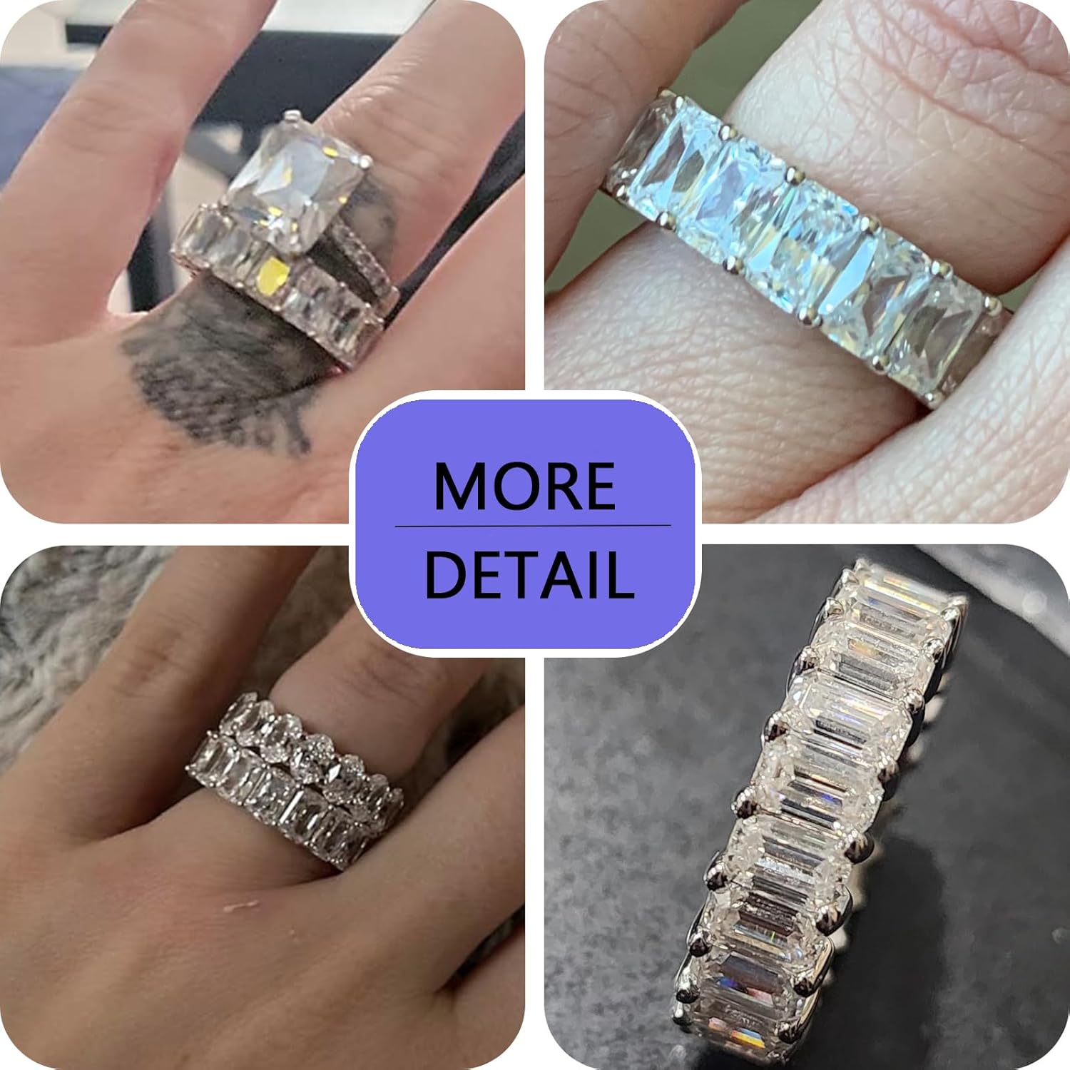 Full Eternity Ring for Women 925 Sterling Silve Wedding Band Round/Oval/Emerald Cut Anniversary Engagement Stackable Rings Size 5-10 - Image 6