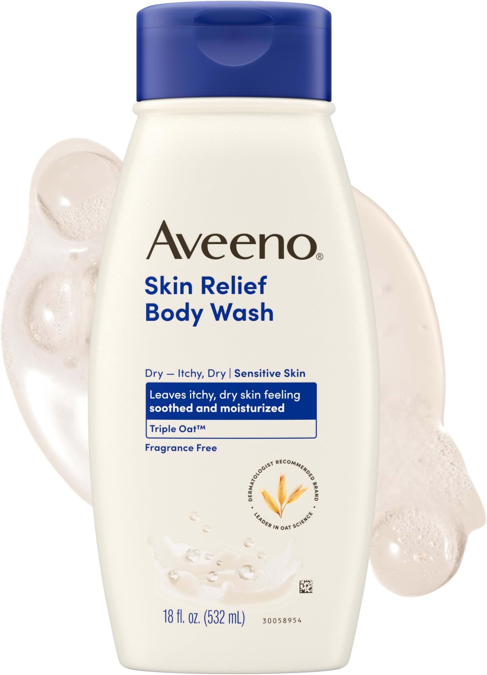 Skin Relief Fragrance-Free Body Wash with Triple Oat Formula, Gentle Daily Cleanser for Sensitive Skin Leaves Itchy, Dry Skin Soothed & Feeling Moisturized, Sulfate-Free, 18 fl. oz