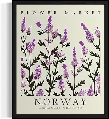 Norway, Purple Heather Art Print Poster, Flower Market Wall Art, Floral Artwork Decor for Bedroom, Kitchen, Bathroom, Livingroom Decoration 52 Norway, Purple Heather, 10"L x 8"W, Unframed