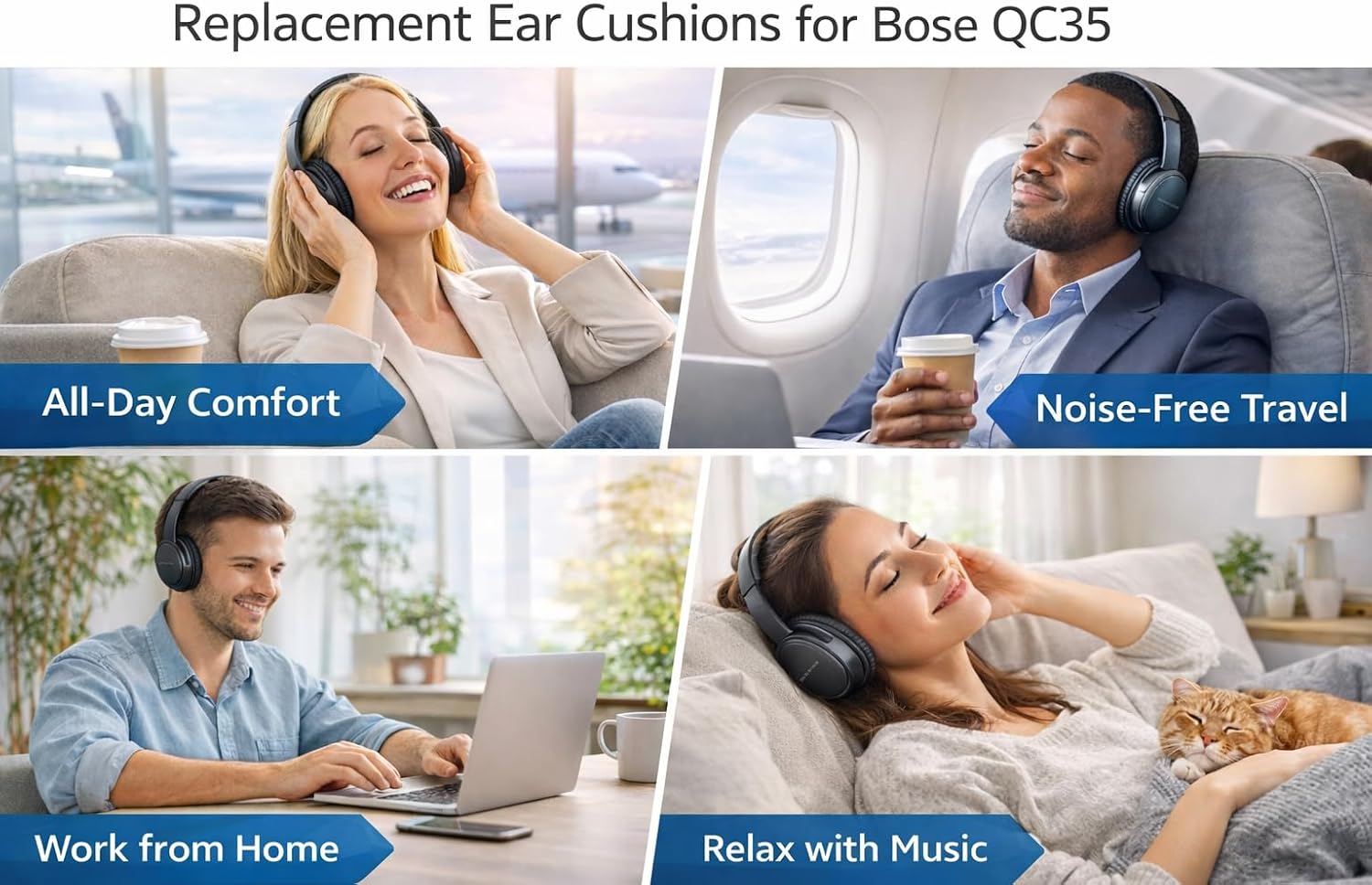 DanYee Noise-canceling Bose Earpads Replacement for Bose QC15 25 35&35II-Restore Canceling Noise-Block Noise as Original During Commute- Sweatproof & Secure Fit-Soft Memory Foam-Easy Install-Black