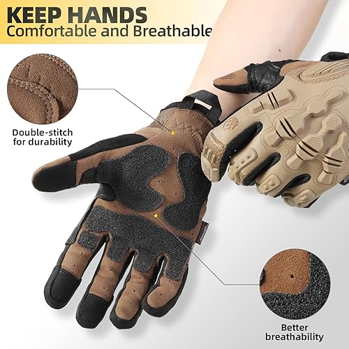 Miniatura 3 de ZUNE LOTOO Full Finger Tactical Gloves for Men, Touchscreen Motorcycle Gloves with TPR Impact Protective, Kevlar-Lined, EVA Palm Padded, Gloves for