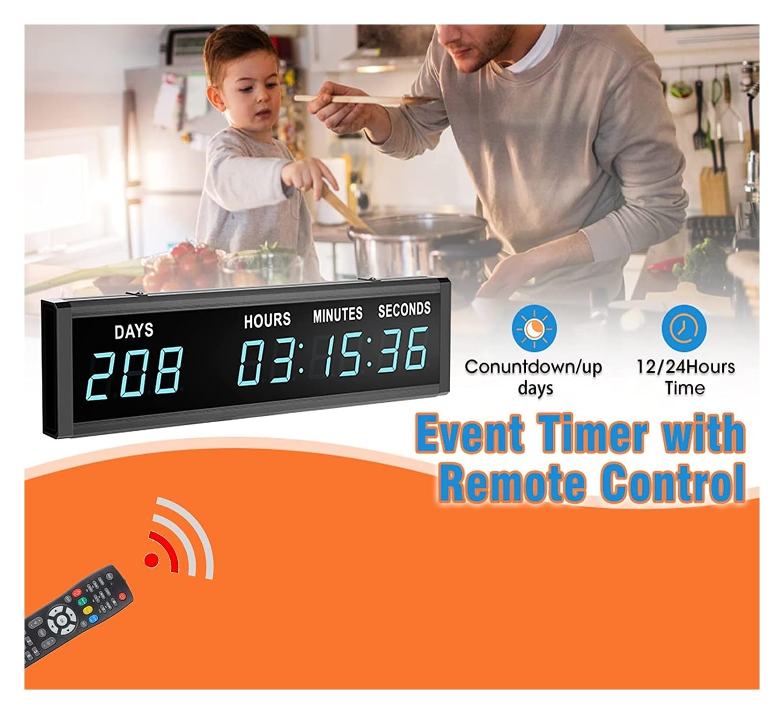 Timer Sport Horloge bleue de 1,8pouces à 9chiffres avec compte à rebours et compte à rebours avec événement de Noël à distance