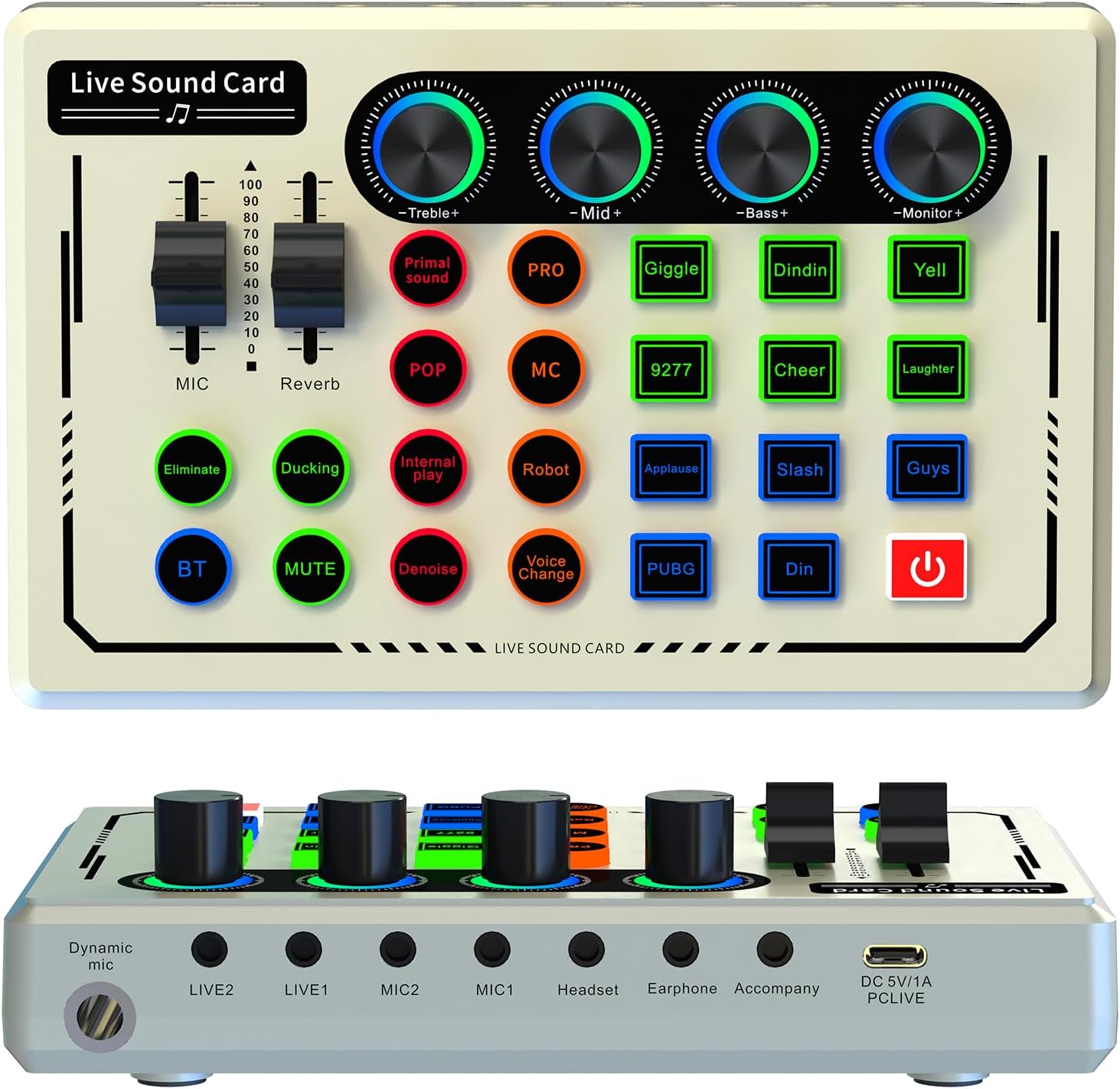 Live Sound Card, Audio Mixer with 11 Sound Changer Effects, Bluetooth