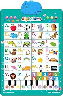 Talking Poster, Alphabet Number Piano, Learning Charts use with Songs Game, Interactive for Animal Vocabulary Ages 1-6, Educational Toys, Talking Poster for Boys Girls Kindergarten