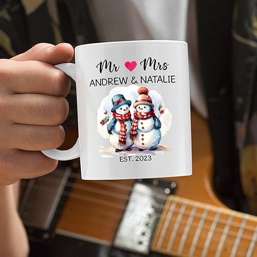 Miniatura 4 de Regalo personalizado de amor  Bonita taza de cerámica de muñeco de nieve para pareja  Taza de porcelana personalizada con nombres y año  Taza de té