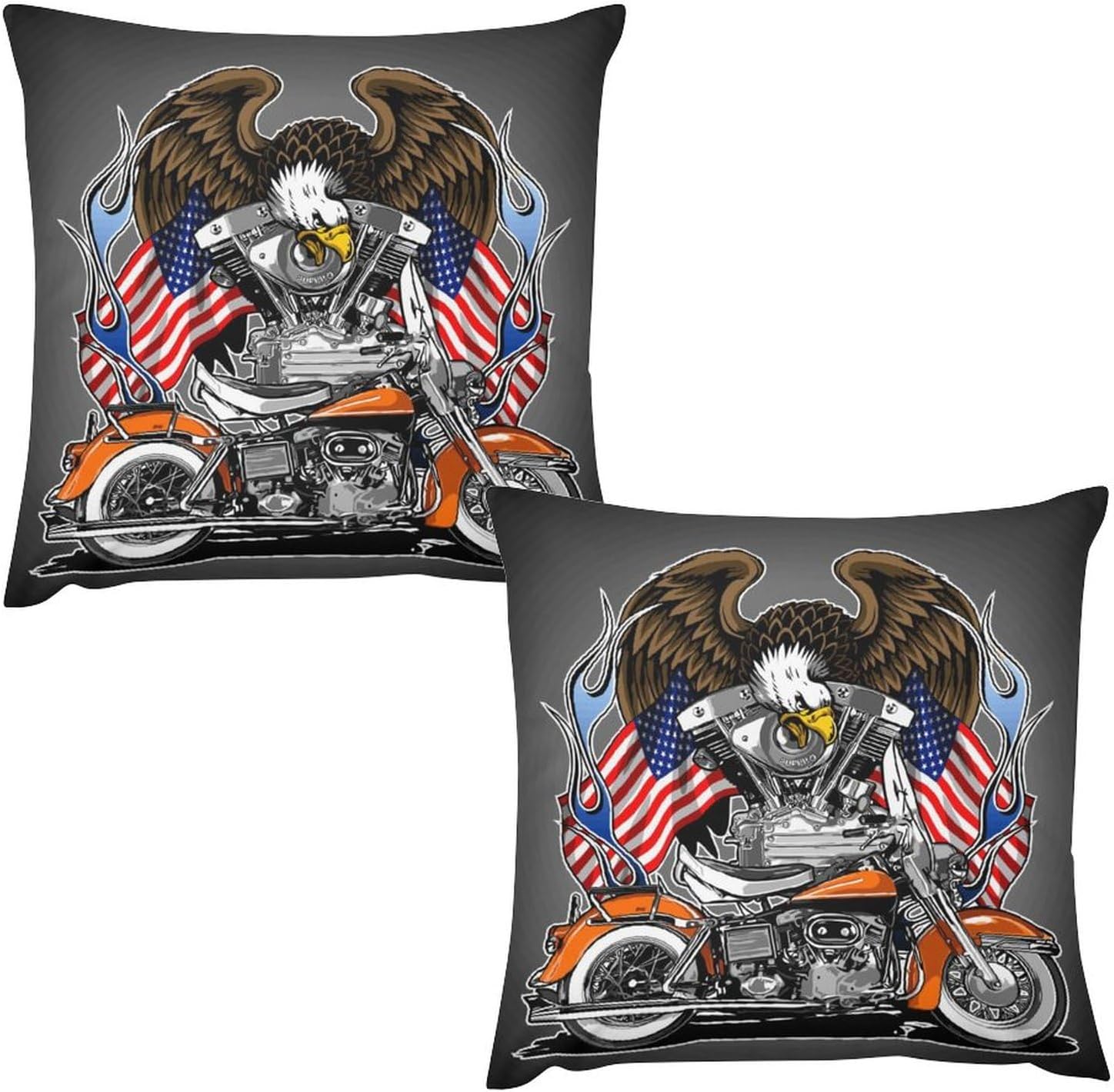 Animal Eagle Throw Pillow Cover,American Flag Motorcycle Warm Cozy Cushion Cases Plush for Chair Sofa Car Living Room Couch Bedroom Recliner Home Deocr, 22x22in