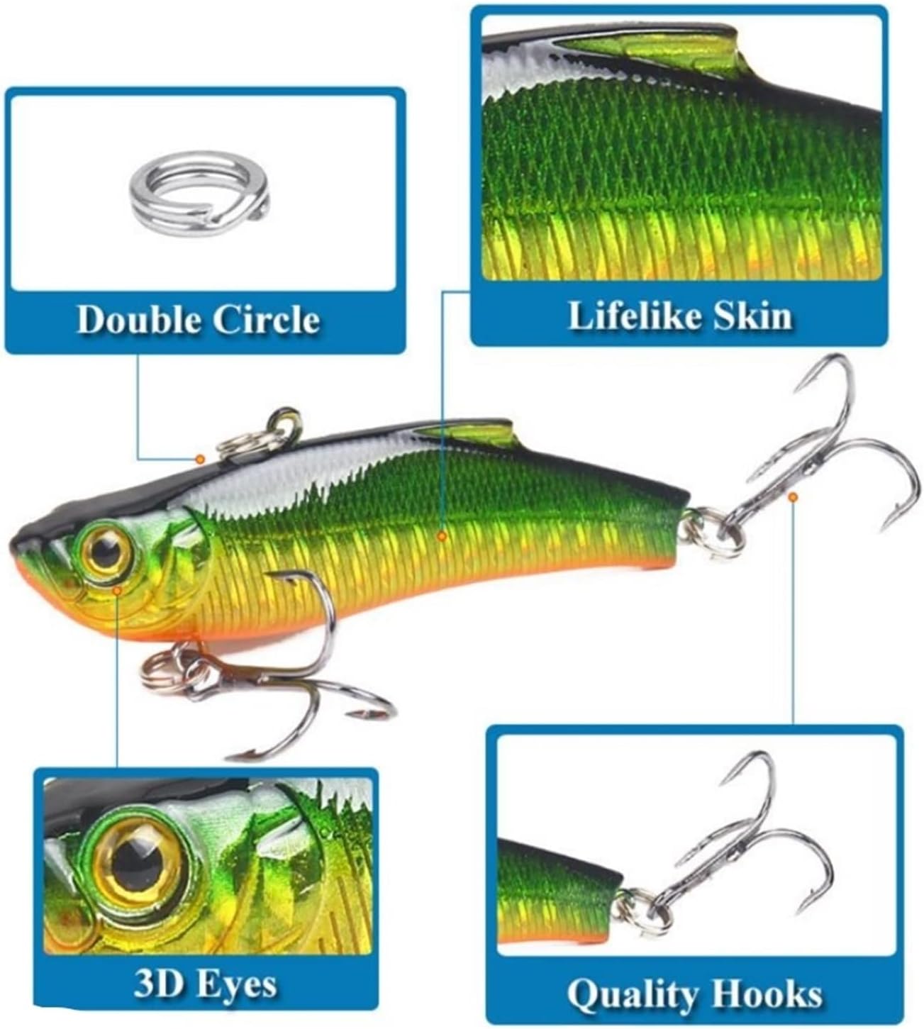 10pcs 7cm 18g Bass Fishing Lure Sinking VIB Lure with Treble Hook Lifelike Hard Bait Isca Artificial Pesca Fishing Accessories Carp Fishing Lure