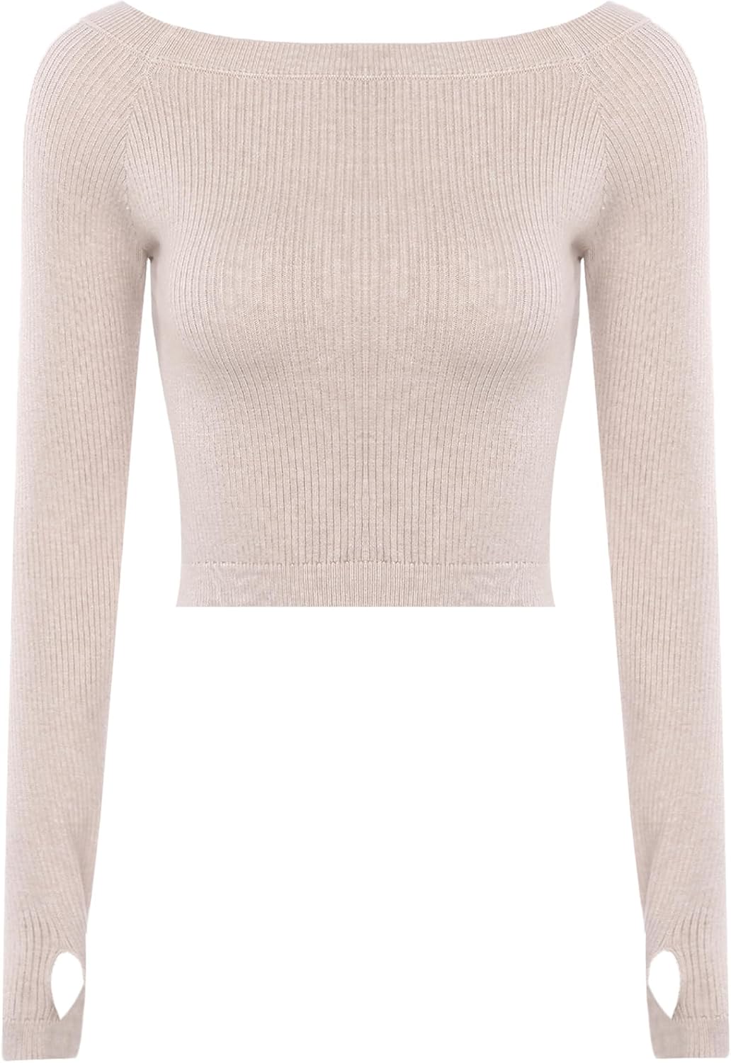 Women's Ribbed Thicken Knitted Cropped Top Long Sleeve Pullover Top Slim Fitted Casual Basic Shirt Gray Medium