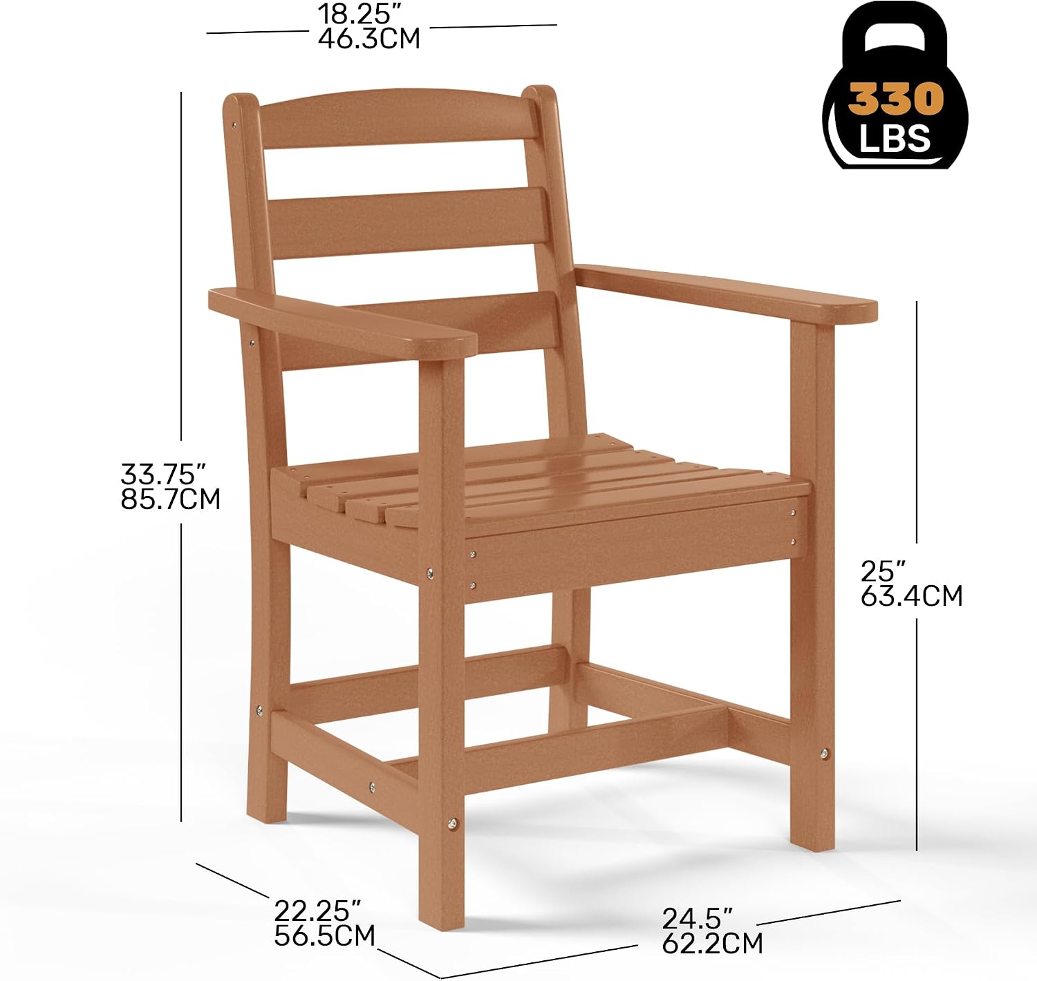 Garden Dining Chair, Outdoor Patio Adirondack Chair with Arm, HDPE Poly Lumber, Waterproof Restaurant Bistro Dining Chair for Outside Porch Backyard, Teak image 3