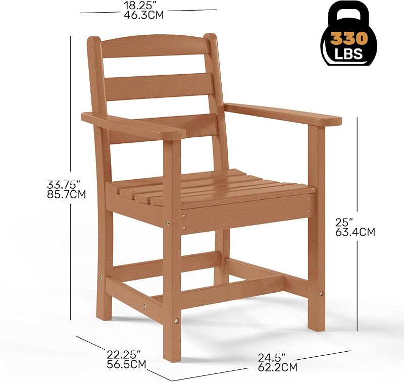 Costaelm Garden Dining Chair, Outdoor Patio Adirondack Chair with Arm, HDPE Poly Lumber, Waterproof Restaurant Bistro Dining Chair for Outside Porch Backyard, Teak image 3